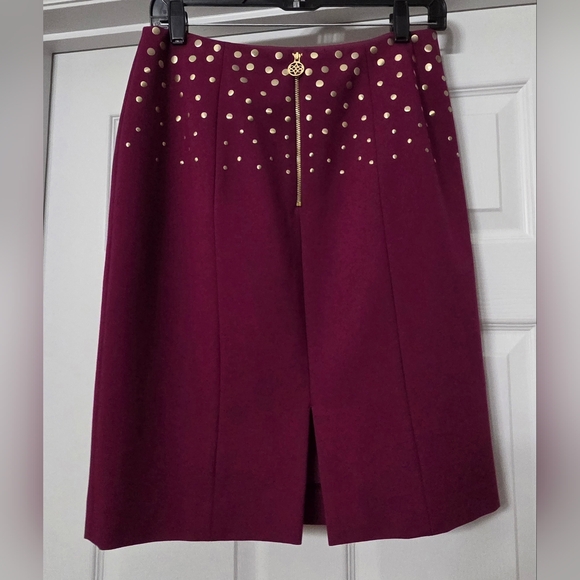 ANTONIO MELANI Magenta Burgundy Pencil Skirt with Gold Studs Size 4 - Picture 5 of 10
